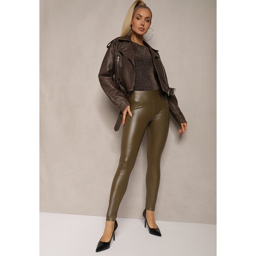 Zielone Legginsy z Imitacji Skóry High Waist z Polarem Labrinne ze sklepu renee.pl w kategorii Spodnie damskie - zdjęcie 179926836