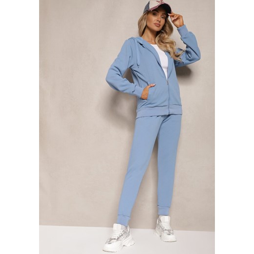 Niebieski Casualowy Komplet Dresowy z Domieszką Bawełny Bluza z Kapturem i Spodnie Joggery Sineva ze sklepu renee.pl w kategorii Dresy damskie - zdjęcie 179927019