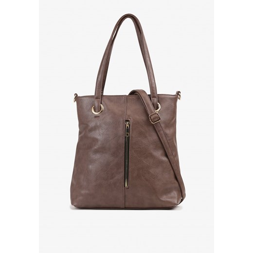 Brązowa Torebka Typu Shopper o Prostokątnym Kształcie z Ozdobnym Suwakiem Nevadraea ze sklepu renee.pl w kategorii Torby Shopper bag - zdjęcie 179927129