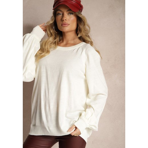 Jasnobeżowy Sweter Oversize Ozdobiony Szerokimi Ściągaczami Anittia ze sklepu renee.pl w kategorii Swetry damskie - zdjęcie 179927549