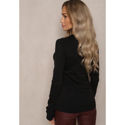 Czarny Casualowy Sweter z Dekoltem w Serek Amitta Renee S okazyjna cena renee.pl