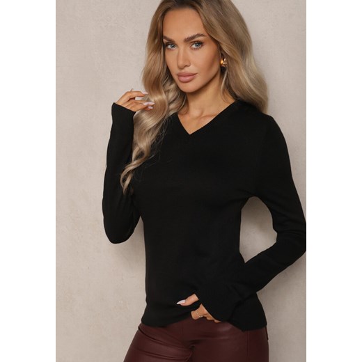 Czarny Casualowy Sweter z Dekoltem w Serek Amitta Renee S renee.pl okazja