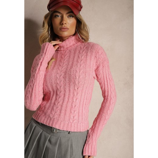 Jasnoróżowy Golf w Klasycznym Stylu Tortilla ze sklepu renee.pl w kategorii Swetry damskie - zdjęcie 179928269