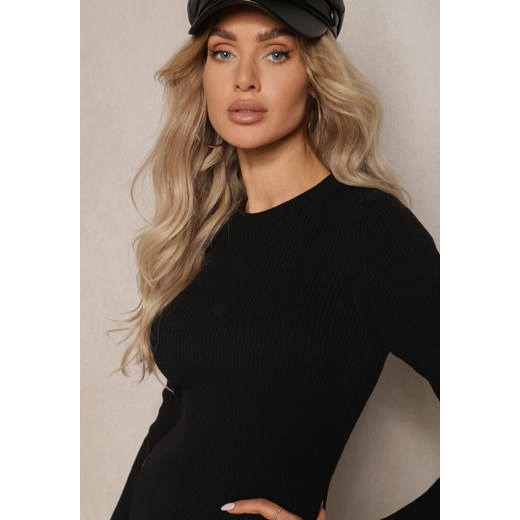Czarna Sweterkowa Sukienka o Dopasowanym Kroju Sartana Renee M okazja renee.pl