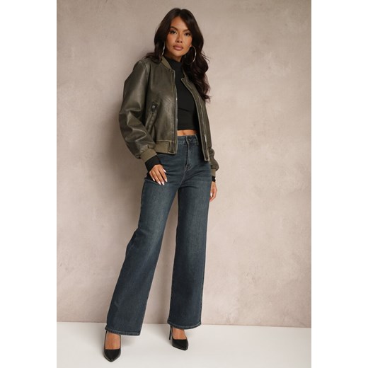 Granatowe Jeansy o Szerokim Kroju z Bawełną High Waist  Vitira ze sklepu renee.pl w kategorii Jeansy damskie - zdjęcie 179928389