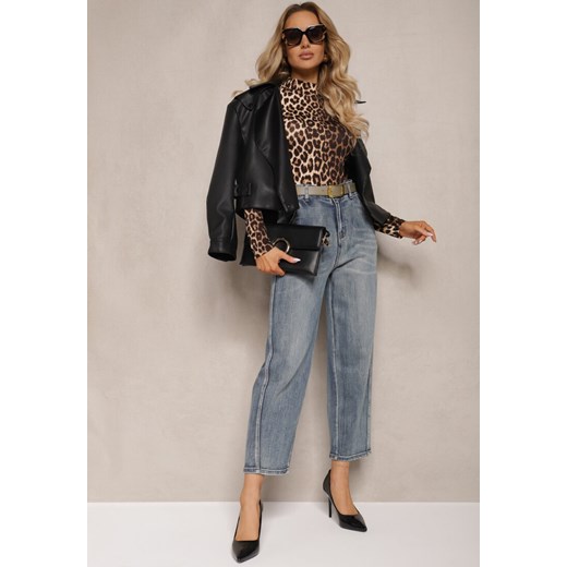 Jasnoniebieskie Bawełniane Jeansy High Waist o Kroju Boyfriend z Dodatkowym Paskiem Attenise ze sklepu renee.pl w kategorii Jeansy damskie - zdjęcie 179928519