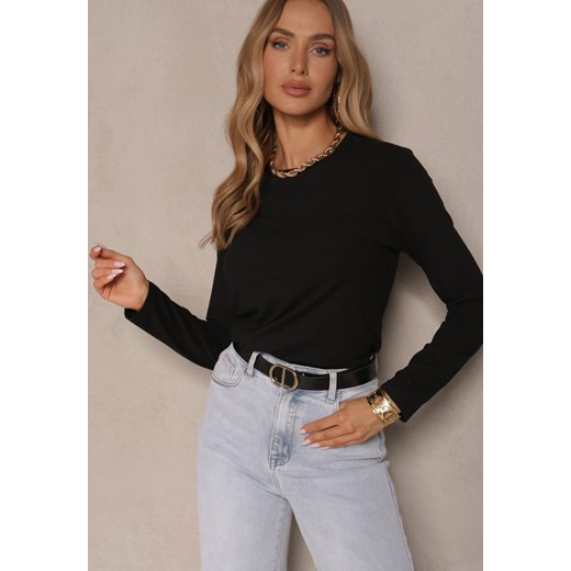 Czarna Klasyczna Bluzka Longsleeve z Wiskozy Lealindra ze sklepu renee.pl w kategorii Bluzki damskie - zdjęcie 179932538