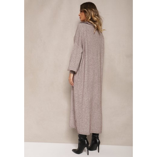 Beżowa Sweterkowa Sukienka z Wiskozą o Pudełkowym Kroju Ozdobiona Kołnierzykiem Renee ONE SIZE renee.pl promocja