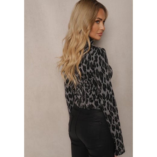 Ciemnoszary Panterkowy Golf z Wiskozą o Krótkim Kroju Lioka Renee L okazyjna cena renee.pl