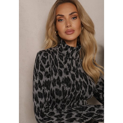 Ciemnoszary Panterkowy Golf z Wiskozą o Krótkim Kroju Lioka Renee L promocyjna cena renee.pl