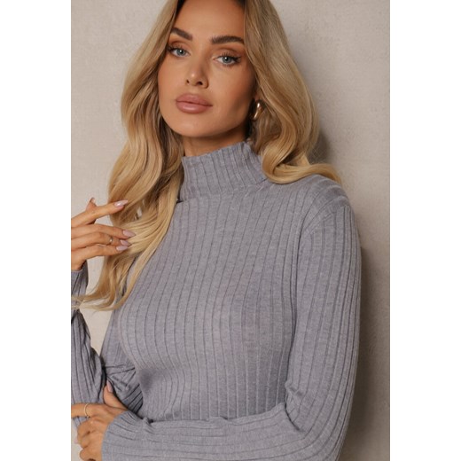 Sukienka Renee z golfem z długim rękawem casual midi z wiskozy 