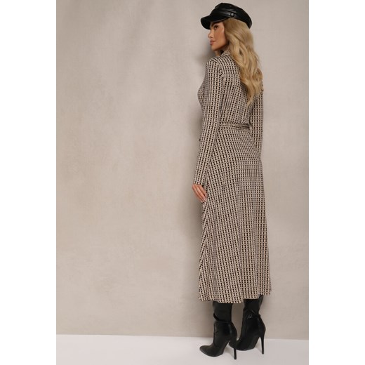 Czarno-Beżowa Sukienka Koszulowa z Wiskozą i Ozdobnym Paskiem Nialine Renee L renee.pl promocja