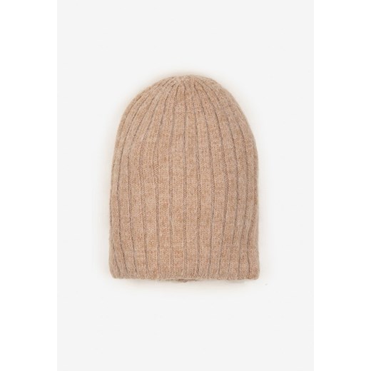 Brązowa Czapka z Wiskozy w Stylu Beanie z Prążkowanego Materiału Enandira ze sklepu renee.pl w kategorii Czapki zimowe damskie - zdjęcie 179936189