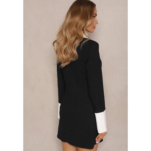 Czarna Sukienka Ozdobiona Guzikami z Usztywnianymi Ramionami Sewimara Renee S renee.pl okazyjna cena