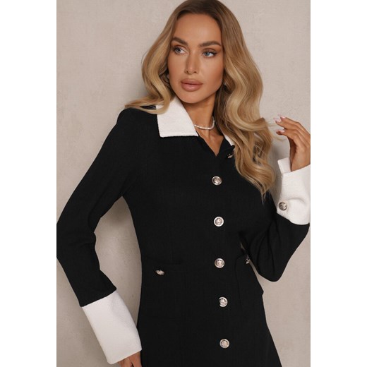 Czarna Sukienka Ozdobiona Guzikami z Usztywnianymi Ramionami Sewimara Renee M okazja renee.pl