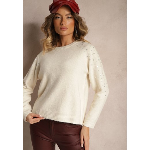 Jasnobeżowy Sweter z Bawełną i Cekinami Ceala ze sklepu renee.pl w kategorii Swetry damskie - zdjęcie 179936956