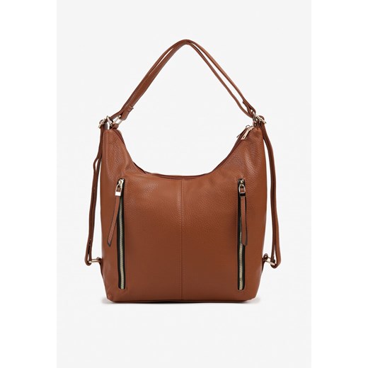 Brązowa Torebka Hobo z Regulowanym Paskiem i Kieszeniami z Ozdobnymi Suwakami Sanirael ze sklepu renee.pl w kategorii Torby Shopper bag - zdjęcie 179937047