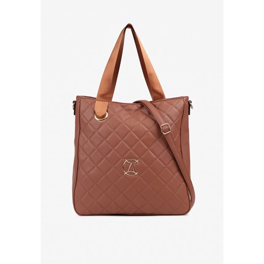 Brązowa Duża Torebka Pikowana Ozdobiona Aplikacją z Regulowanym Paskiem Reriora ze sklepu renee.pl w kategorii Torby Shopper bag - zdjęcie 179937059