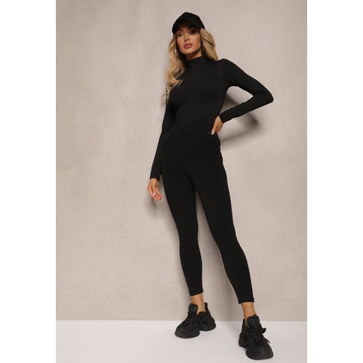 Czarne Legginsy High Waist z Metaliczną Ozdobą Batila ze sklepu renee.pl w kategorii Spodnie damskie - zdjęcie 179937225