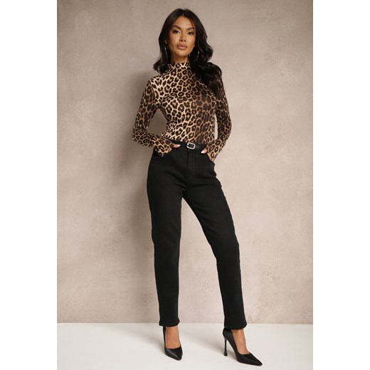Czarne Jeansy z Wiskozą Mom Fit High Waist z Paskiem Senarose ze sklepu renee.pl w kategorii Jeansy damskie - zdjęcie 179937696