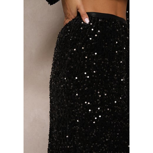 Czarna Spódnica z Weluru Zdobionego Cekinami z Gumką w Pasie Seniraeth Renee S okazja renee.pl