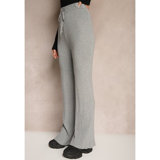Szare Szerokie Spodnie z Bawełną High Waist Emarisa ze sklepu renee.pl w kategorii Spodnie damskie - zdjęcie 179938728