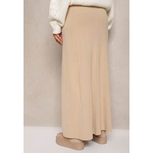 Beżowa Spódnica z Wełną High Waist o Rozkloszowanym Kroju Emirela Renee 2XL renee.pl promocja