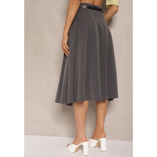 Szara spódnica Renee elegancka na wiosnę z wiskozy 