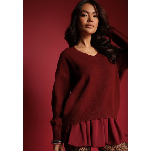 Bordowy Sweter z Wiskozy Oversize Conime ze sklepu renee.pl w kategorii Swetry damskie - zdjęcie 179940717