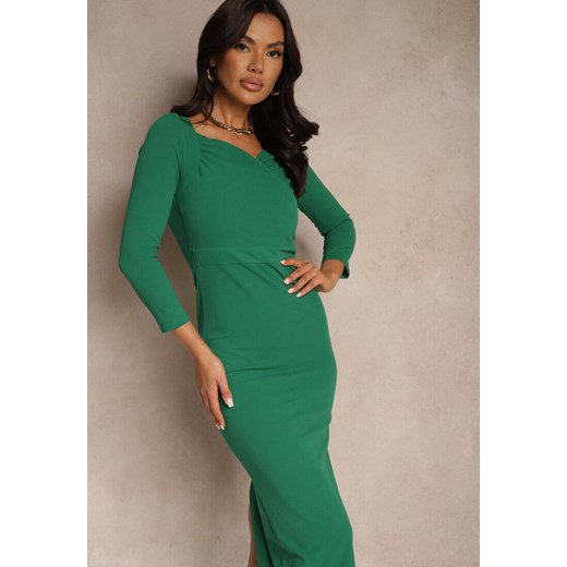 Zielona Dopasowana Sukienka o Asymetrycznym Kroju Belfedi Renee L okazja renee.pl