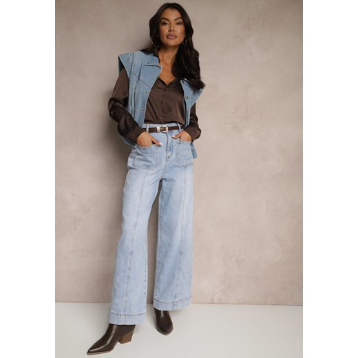 Jasnoniebieskie Jeansy Szerokie z Bawełną i Wiskozą High Waist z Przeszyciami Rivionis ze sklepu renee.pl w kategorii Jeansy damskie - zdjęcie 179941917