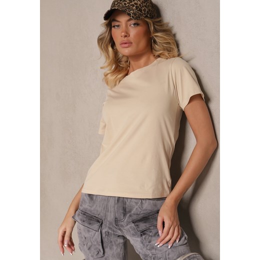 Beżowy Casualowy Bawełniany T-shirt Rivali ze sklepu renee.pl w kategorii Bluzki damskie - zdjęcie 179942047
