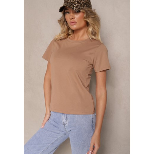 Brązowy Casualowy Bawełniany T-shirt Rivali ze sklepu renee.pl w kategorii Bluzki damskie - zdjęcie 179942057