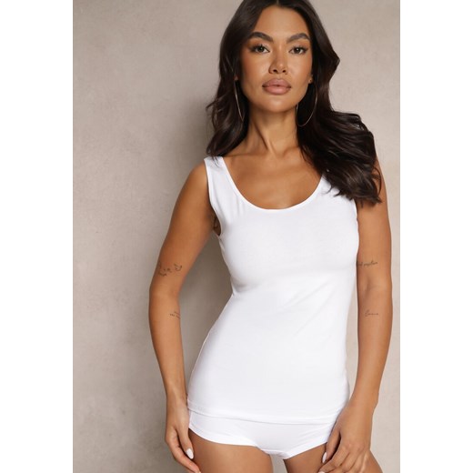 Biały Dopasowany Top z Bawełny na Szerokich Ramiączkach Ravilina ze sklepu renee.pl w kategorii Bluzki damskie - zdjęcie 179942275
