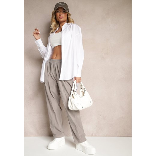 Szare Bawełniane Spodnie High Waist w Klasycznym Stylu Arivora ze sklepu renee.pl w kategorii Spodnie damskie - zdjęcie 179942379