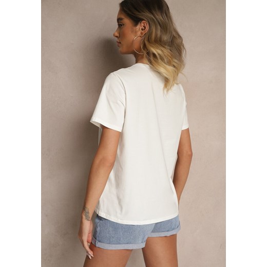 Biały Bawełniany T-shirt Oversize z Nadrukiem Imitującym Zebrę Nalornis Renee M renee.pl okazyjna cena