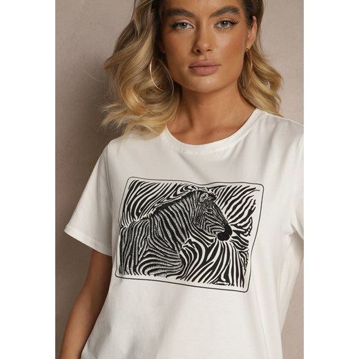 Biały Bawełniany T-shirt Oversize z Nadrukiem Imitującym Zebrę Nalornis Renee S renee.pl promocja