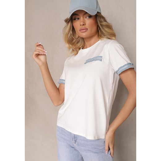 Biała Bawełniana Bluzka T-shirt Oversize z Ozdobnym Wykończeniem Mirnil ze sklepu renee.pl w kategorii Bluzki damskie - zdjęcie 179942689