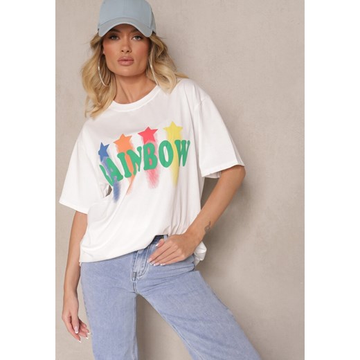 Biały T-shirt o Kroju Oversize z Nadrukowanym Napisem Ilorella ze sklepu renee.pl w kategorii Bluzki damskie - zdjęcie 179943928