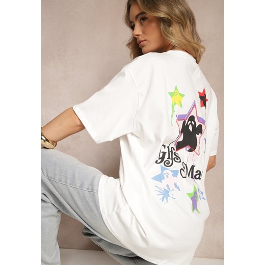 Biały T-shirt z Bawełną i Ozdobnym Nadrukiem Sovreti ze sklepu renee.pl w kategorii Bluzki damskie - zdjęcie 179943938