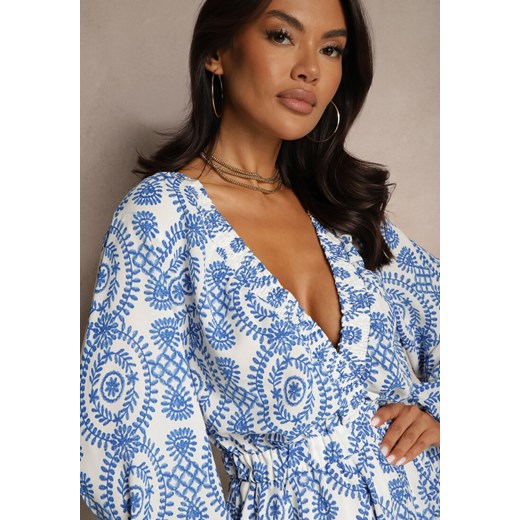 Sukienka Renee kopertowa mini wieczorowa w serek z długim rękawem 