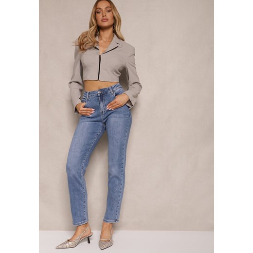 Niebieskie Jeansy z Bawełną Mom Fit High Waist Larinorti ze sklepu renee.pl w kategorii Jeansy damskie - zdjęcie 179944768