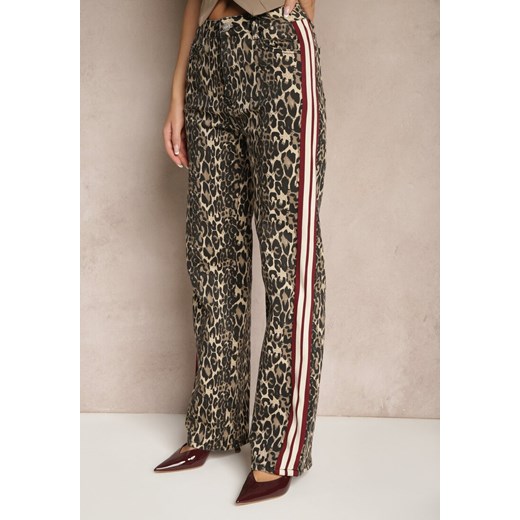 Beżowo-Brązowe Szerokie Bawełniane Jeansy z Lampasami Anilora ze sklepu renee.pl w kategorii Jeansy damskie - zdjęcie 179944776