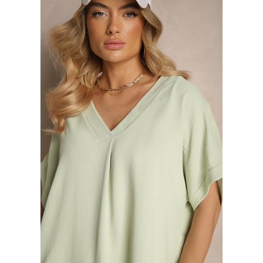 Zielony Bawełniany Komplet Spodnie o Szerokim Kroju i T-shirt Oversize Seltebis Renee ONE SIZE wyprzedaż renee.pl