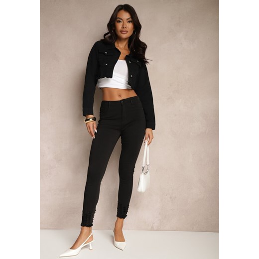 Czarne Przetarte Jeansy Skinny High Waist z Wiskozą Aveledia Renee M okazja renee.pl