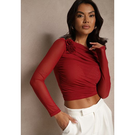 Bluzka damska czerwona Renee z aplikacjami  z długim rękawem 