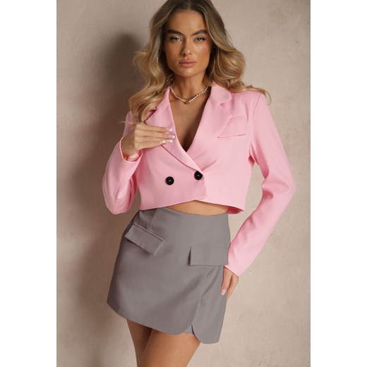 Szare Spódnico-Spodenki High Waist z Imitacją Kieszeni w Stylu Utility Olidrella ze sklepu renee.pl w kategorii Szorty - zdjęcie 179945978