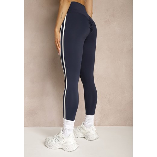 Granatowe Legginsy High Waist z Push-Upem z Elastycznego Materiału z Lampasami Renee L okazyjna cena renee.pl