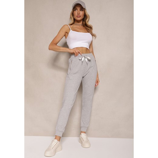 Szare Spodnie Dresowe z Bawełny o Kroju Jogger High Waist Cherisa ze sklepu renee.pl w kategorii Spodnie damskie - zdjęcie 179946268