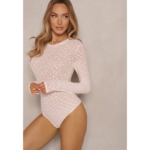 Różowe Body Longsleeve z Wiskozą w Panterkę Noeilia Renee M okazja renee.pl